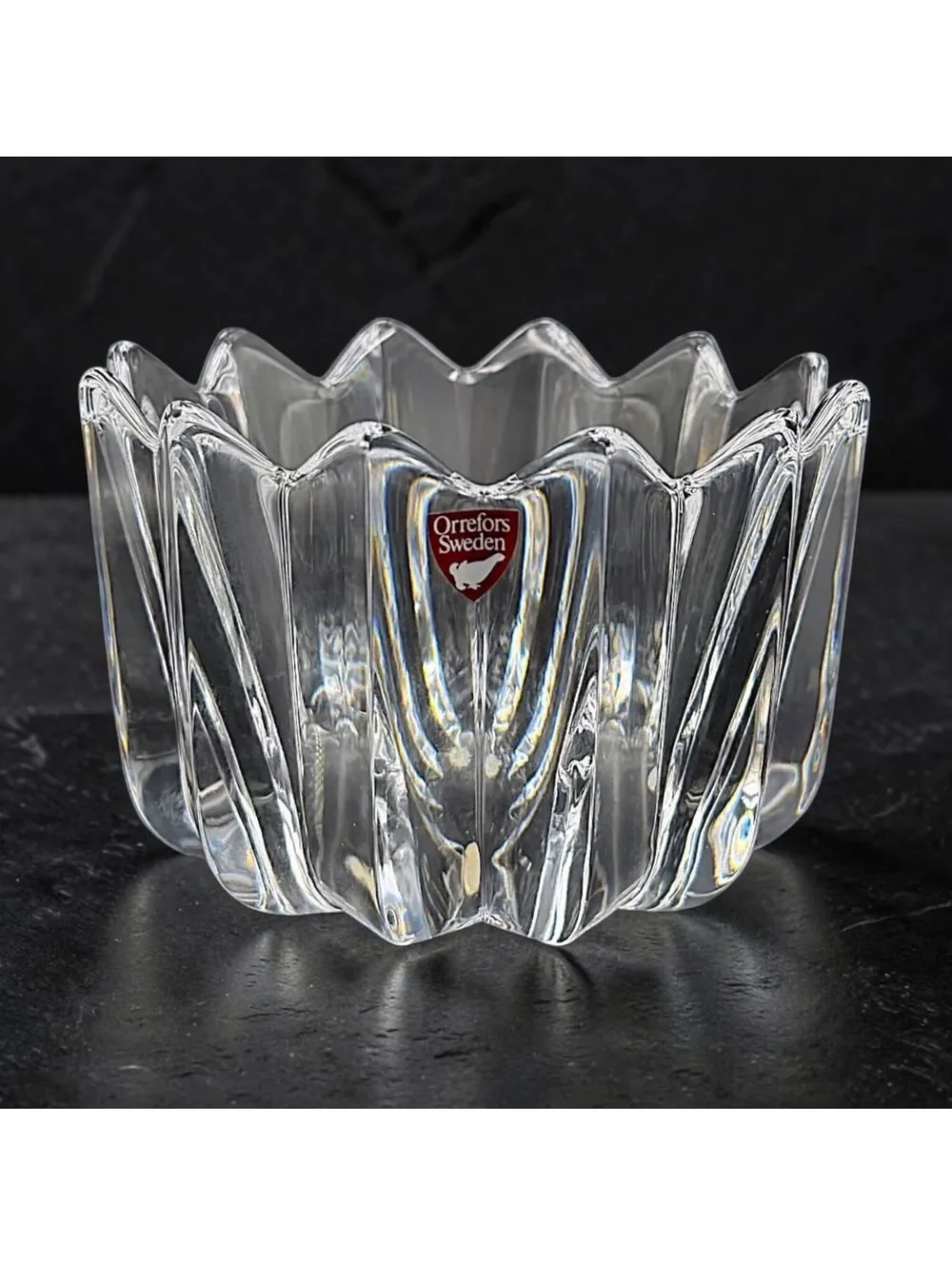 Vintage Orrefors Fleur Crystal Bowl Jan Johansson Signed Sweden 4.75